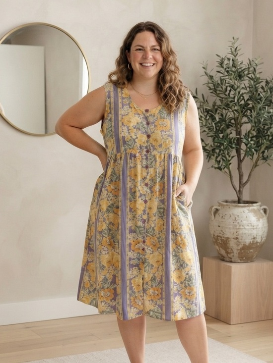 April Cornell Dresses & Skirts - April Cornell Sz 2X Cotton Floral Cottagecore Vintage Sleeveless Midi Dress